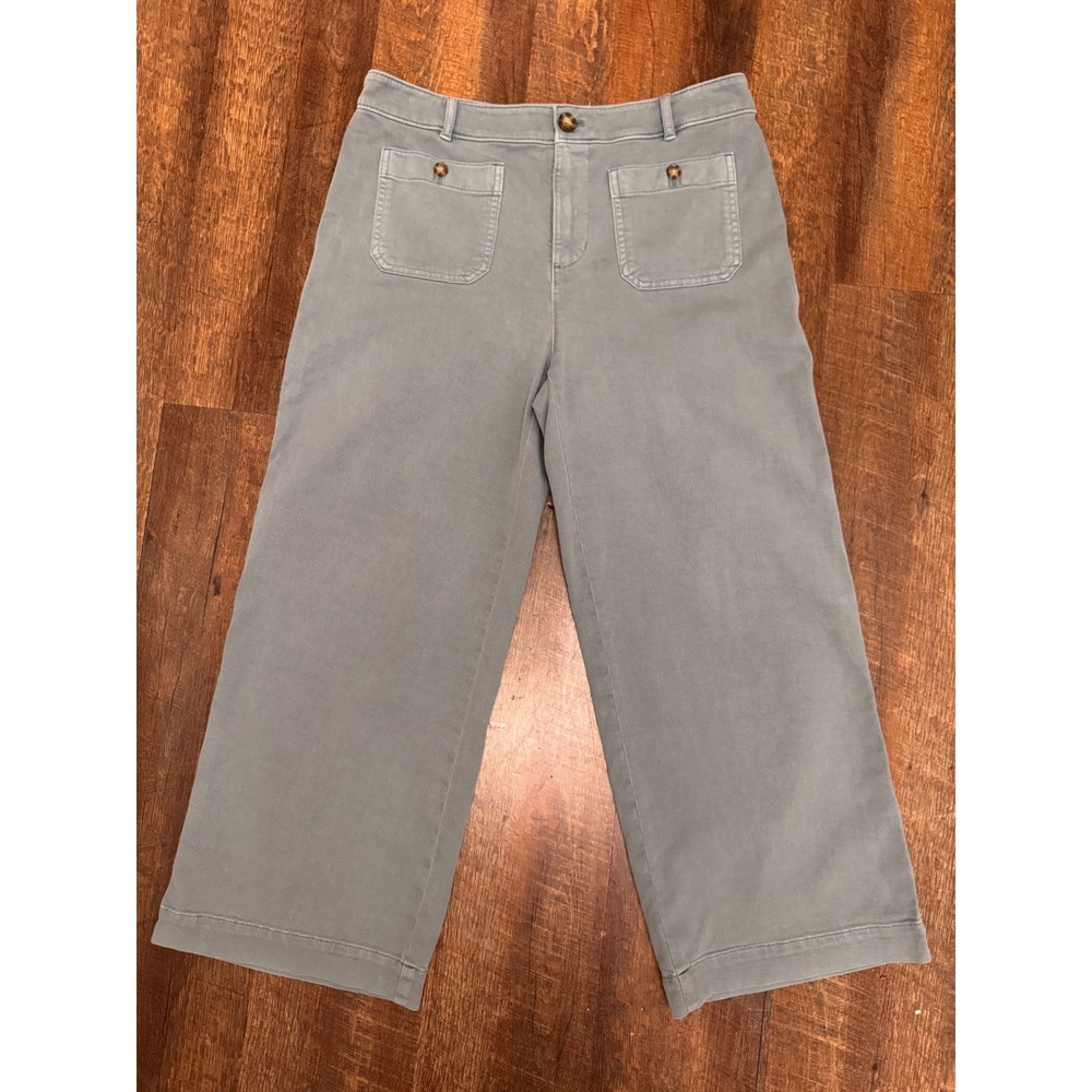 LOFT The Palmer Wide Leg Pants Women's 8 Blue Gray High Rise Cropped Stretch